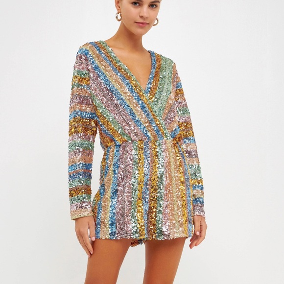 Anthropologie Pants - *NEW* ENDLESS ROSE RAINBOW SEQUIN ROMPER LARGE